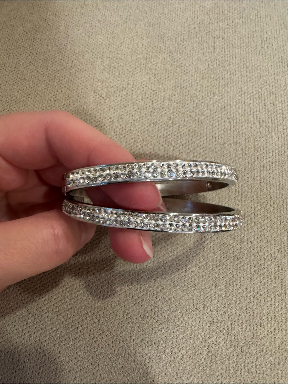 Pair of Crystal Pave Silver-Tone Multi-Row Bangle Bracelets (2 bangles)